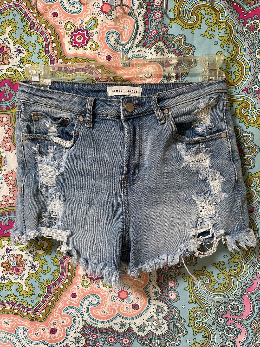 Almost Famous Light Blue Distressed High-Rise Denim Cutoffs
